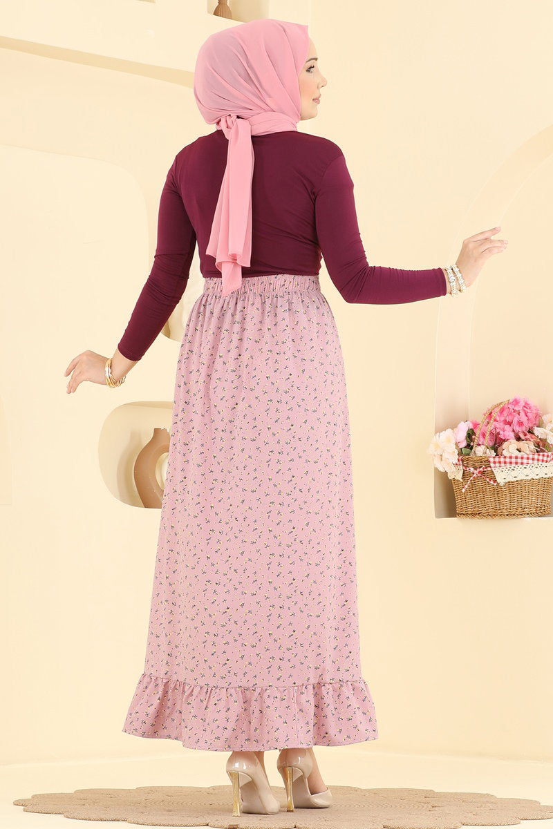 Ditsy-Print Skirt - Dusty Rose