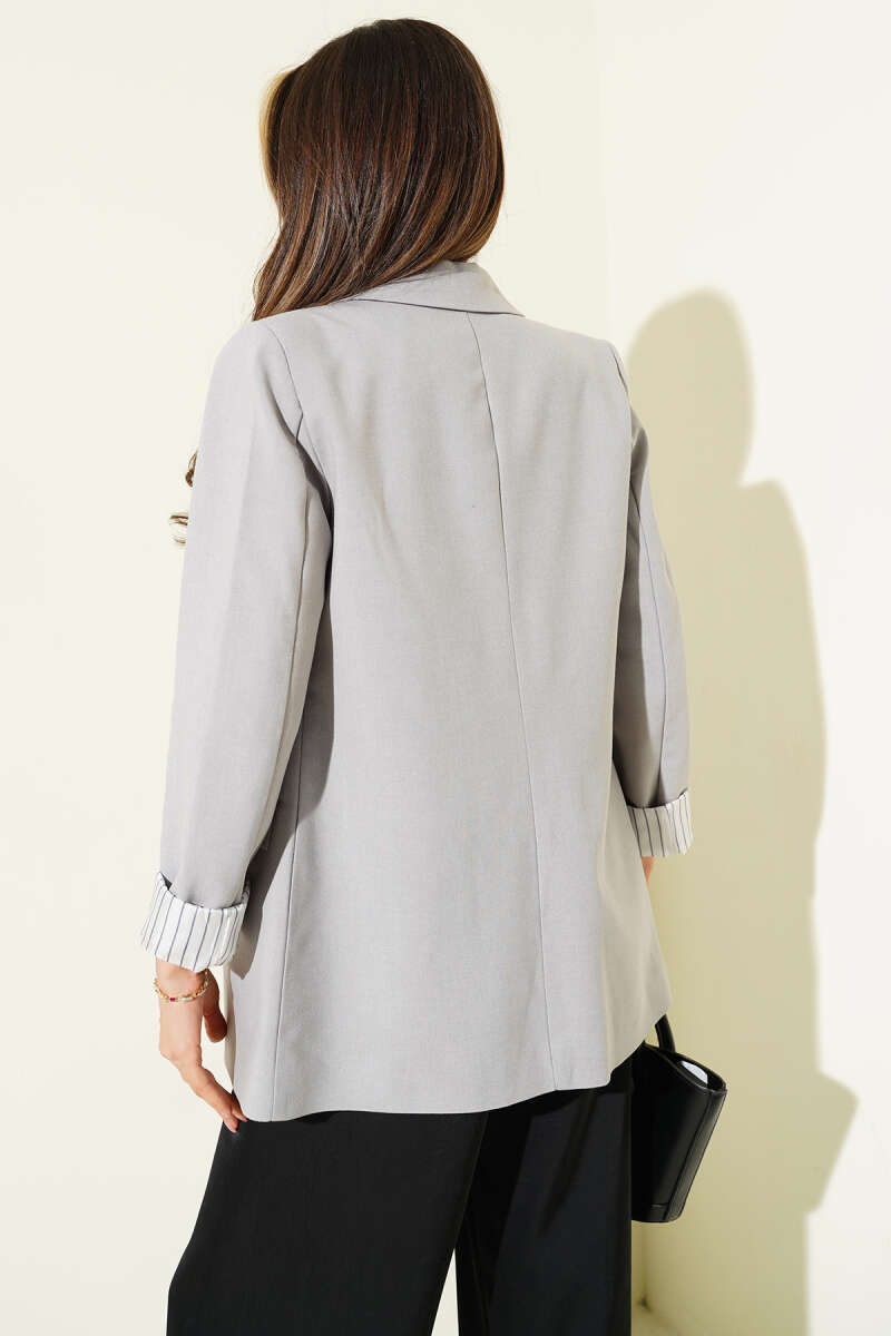 Button Blazer with Striped Lining - Slate Grey