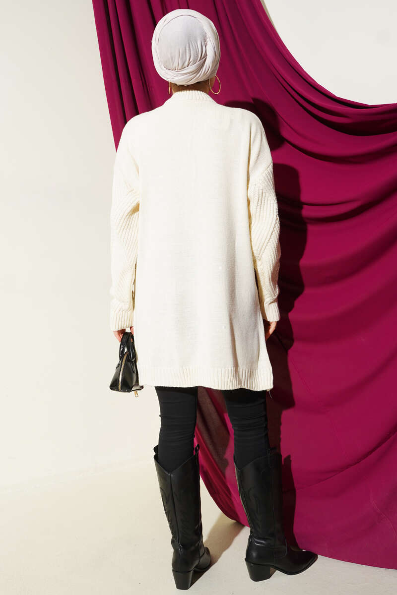 Striped Diamond-Pattern Knit Tunic - Beige