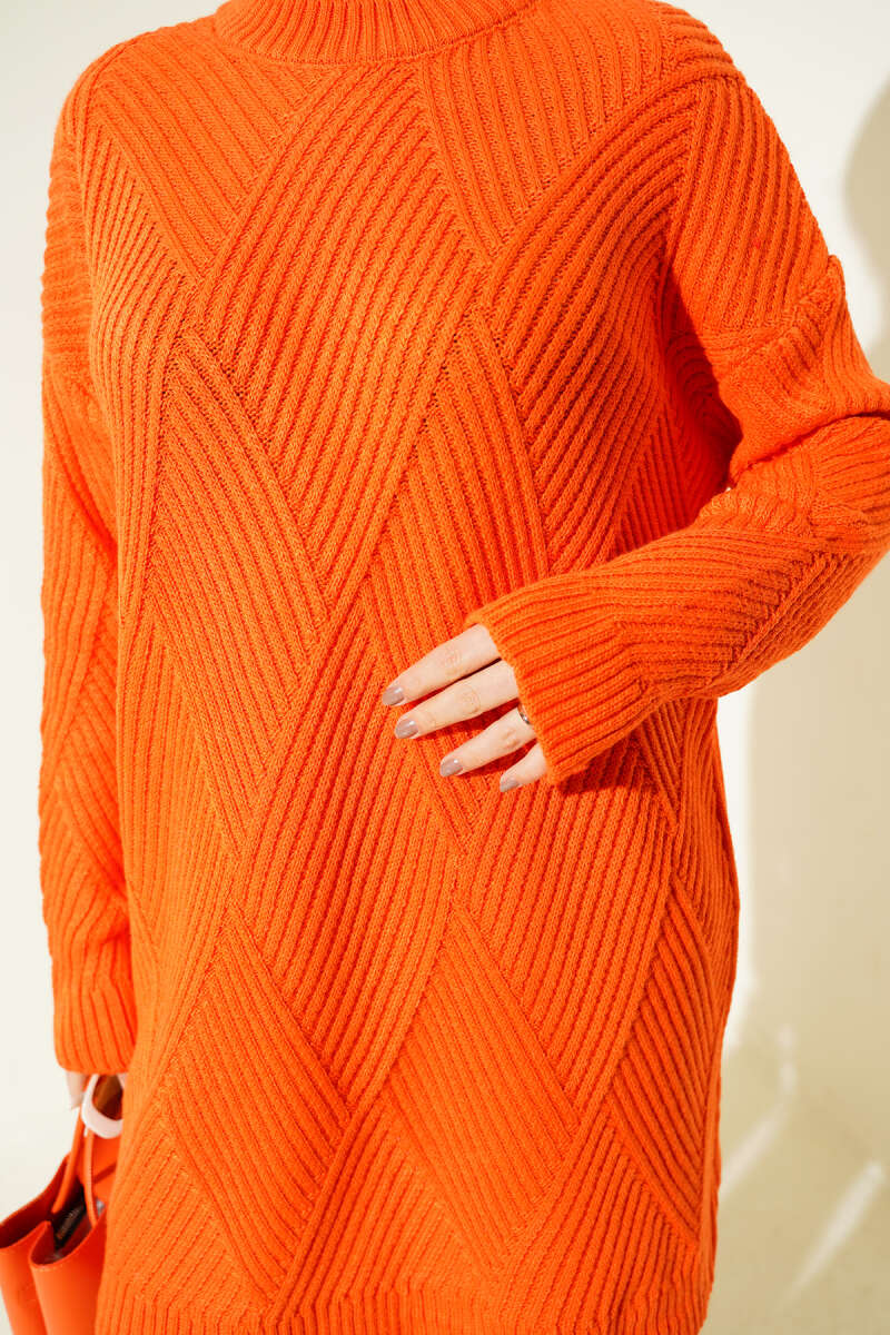 Striped Diamond-Pattern Knit Tunic - Orange