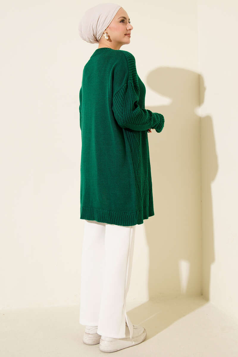 Striped Diamond-Pattern Knit Tunic - Green