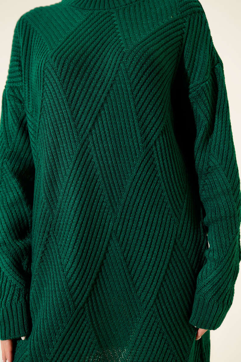 Striped Diamond-Pattern Knit Tunic - Green