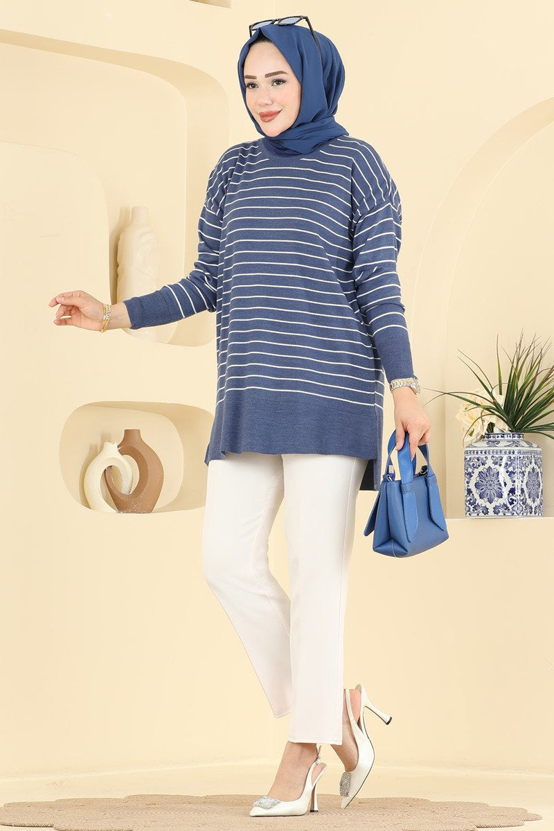 Striped Knit Tunic - Indigo