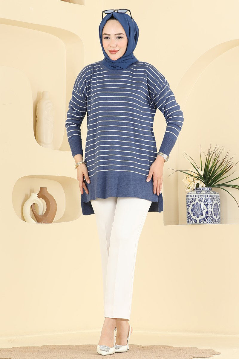 Striped Knit Tunic - Indigo