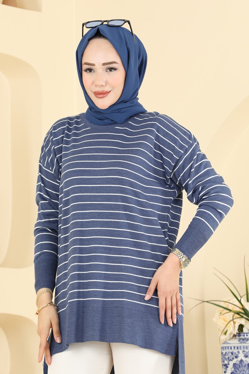 Striped Knit Tunic - Indigo