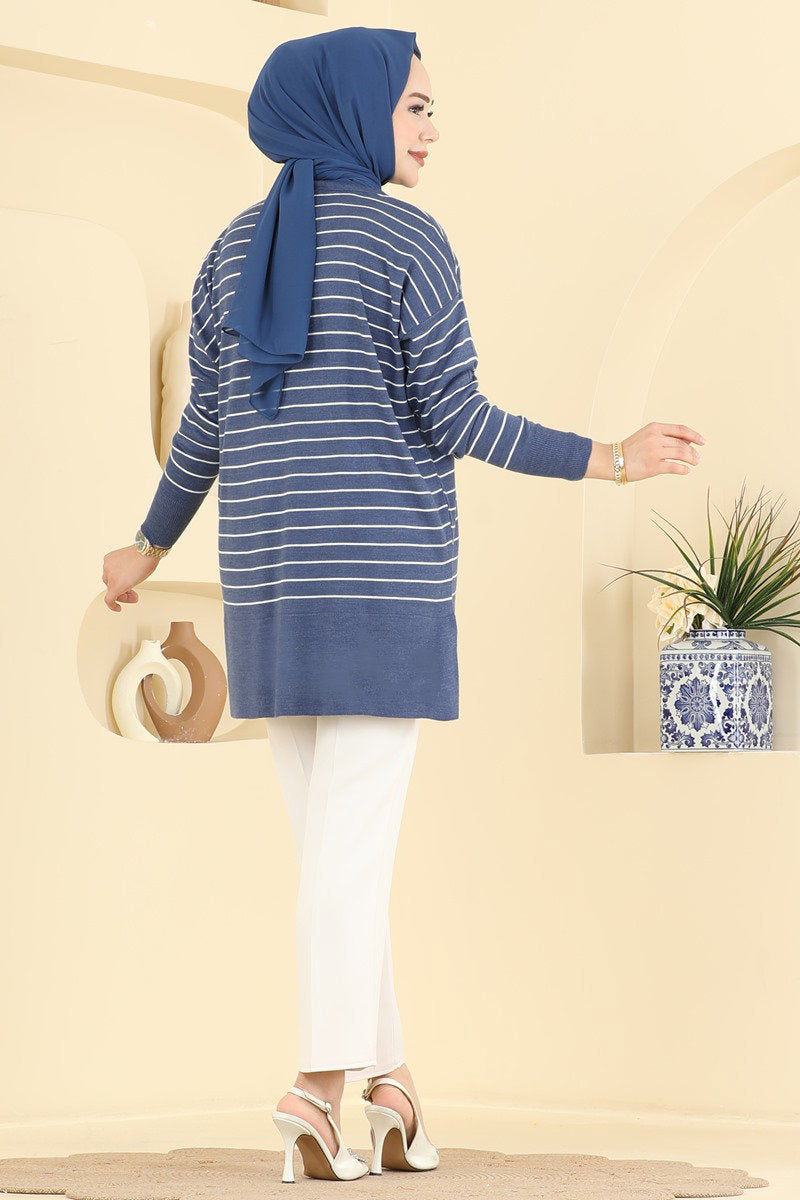 Striped Knit Tunic - Indigo
