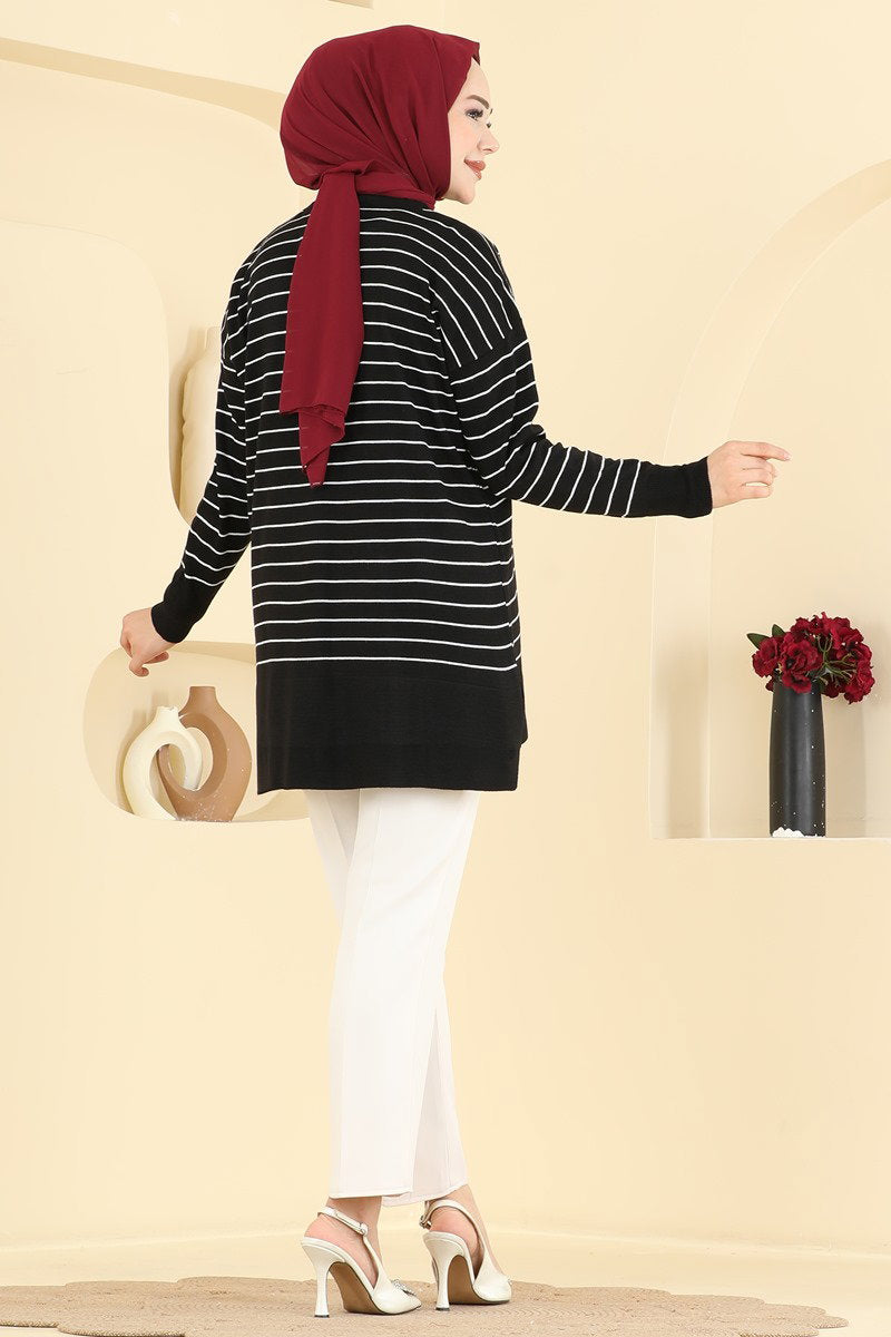 Striped Knit Tunic - Black