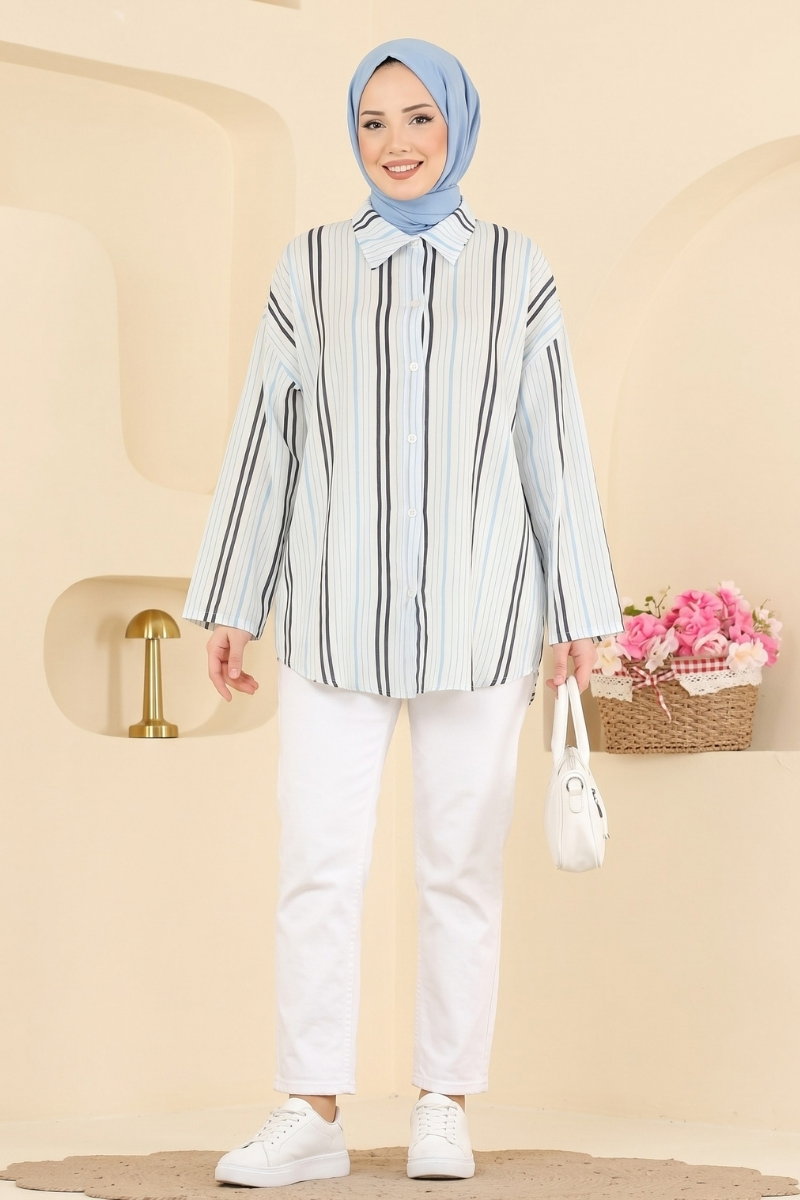 Striped Woven Shirt - Light Blue