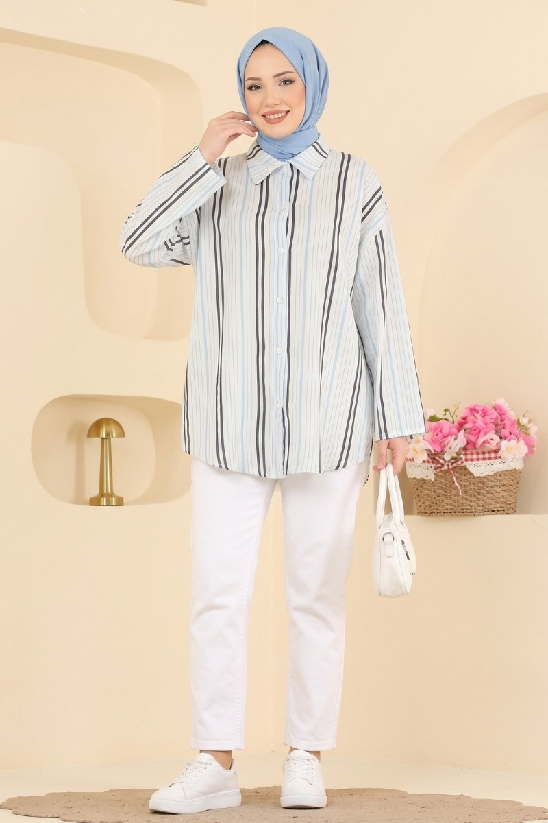 Striped Woven Shirt - Light Blue