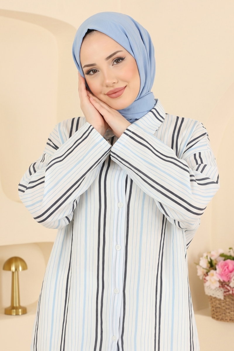 Striped Woven Shirt - Light Blue