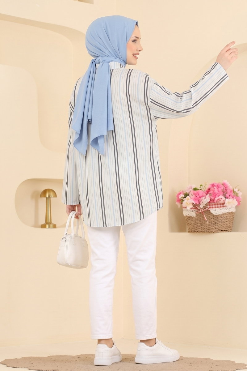 Striped Woven Shirt - Light Blue
