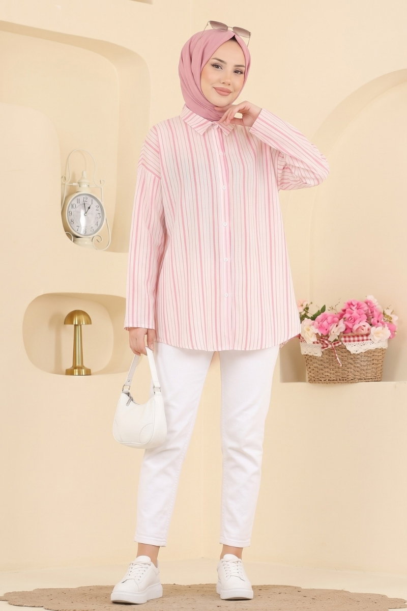 Striped Woven Shirt - Pink