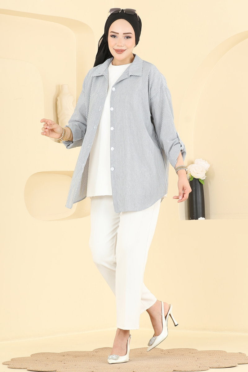 Striped Viscose Shirt - Grey