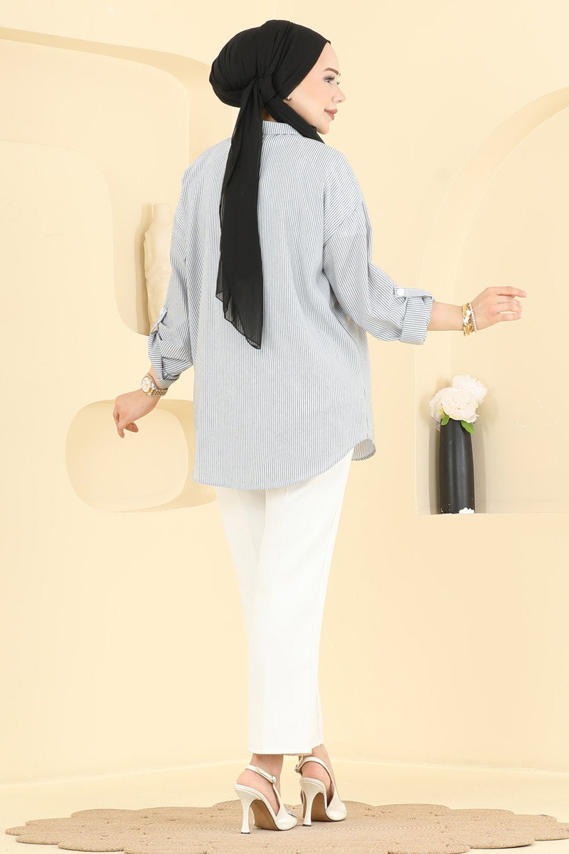 Striped Viscose Shirt - Grey