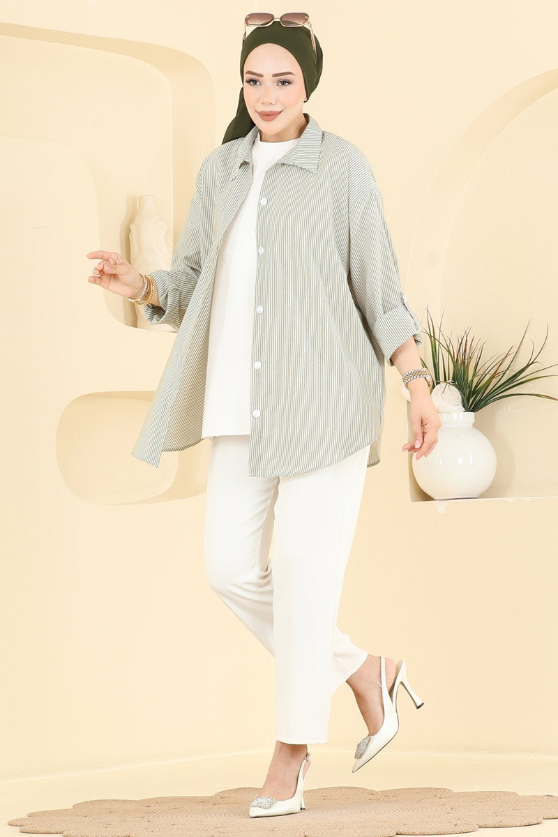 Striped Viscose Shirt - Khaki