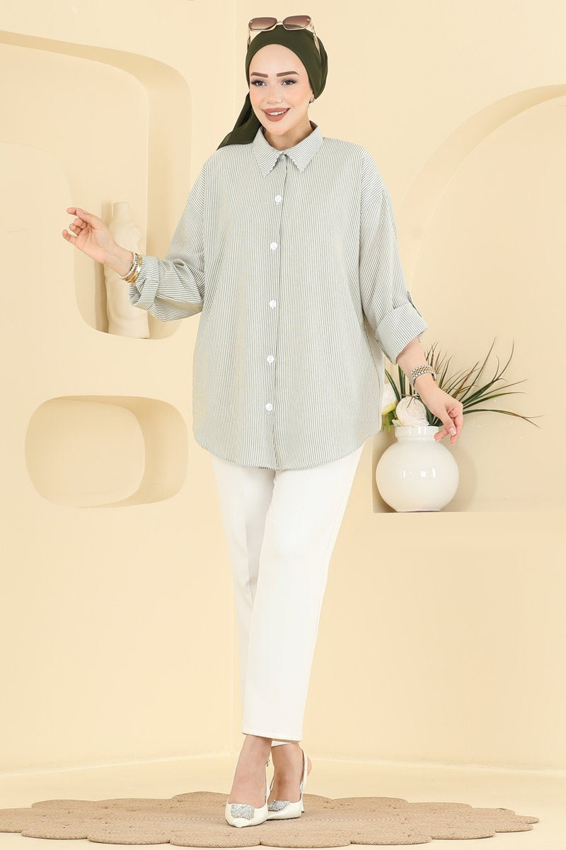 Striped Viscose Shirt - Khaki
