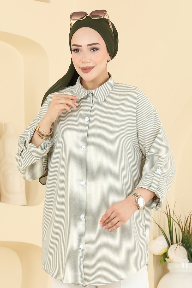 Striped Viscose Shirt - Khaki