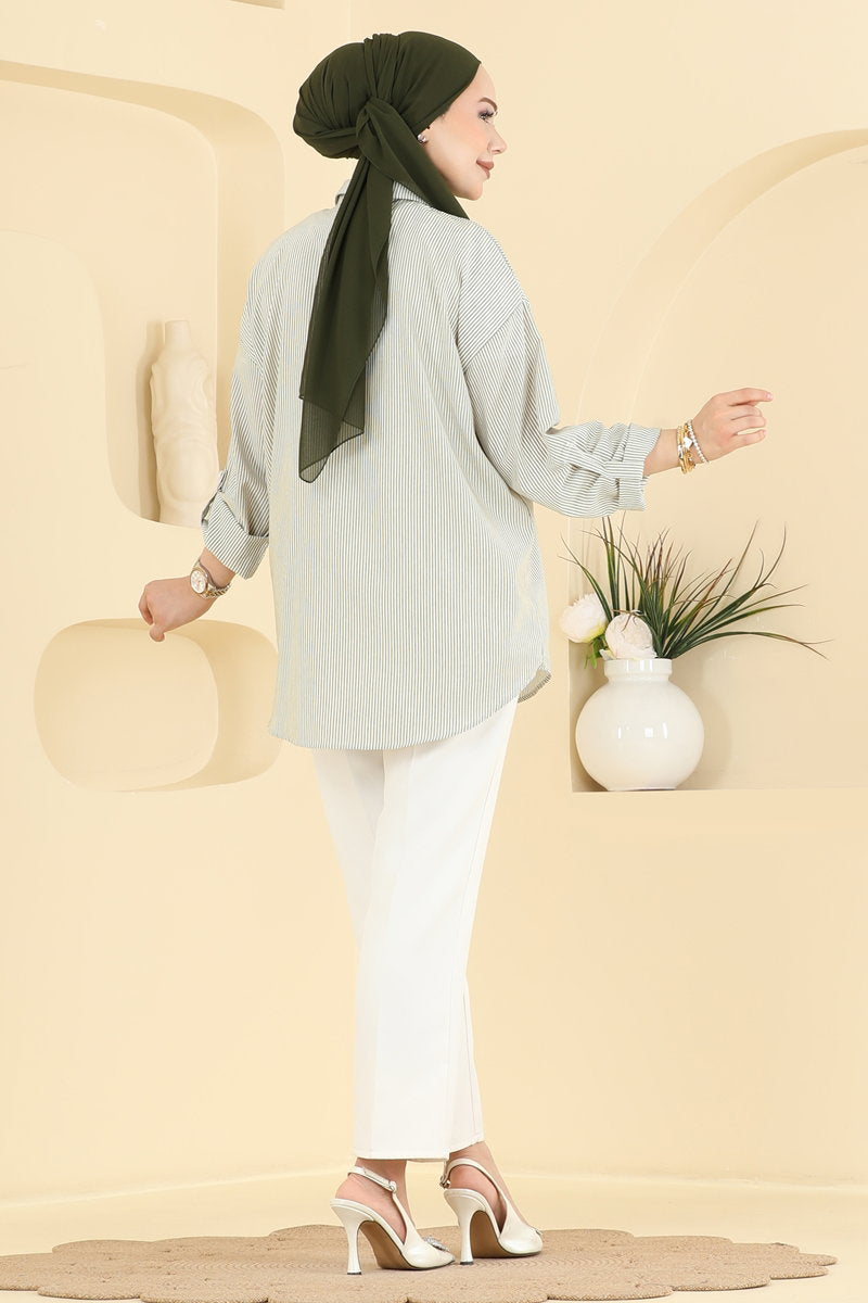 Striped Viscose Shirt - Khaki