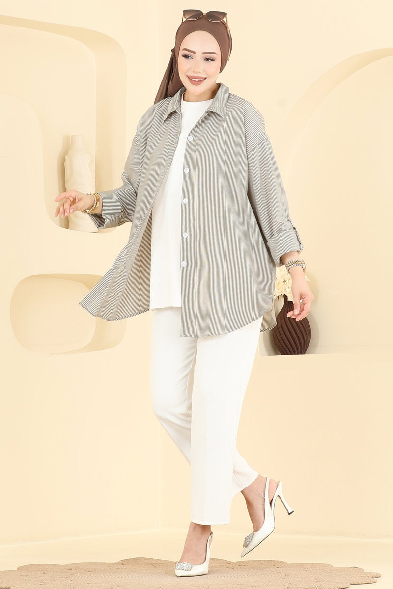 Striped Viscose Shirt - Brown