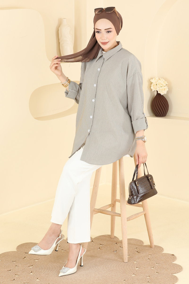 Striped Viscose Shirt - Brown