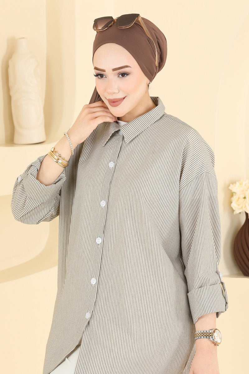 Striped Viscose Shirt - Brown