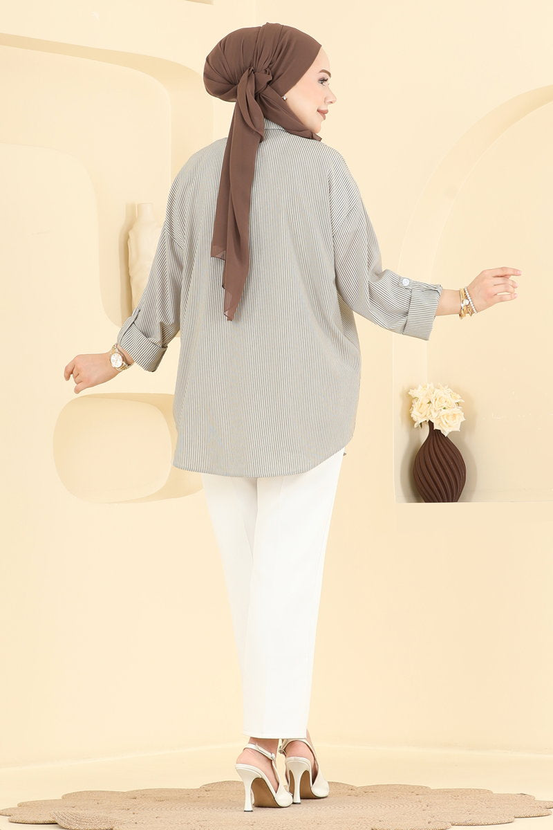 Striped Viscose Shirt - Brown