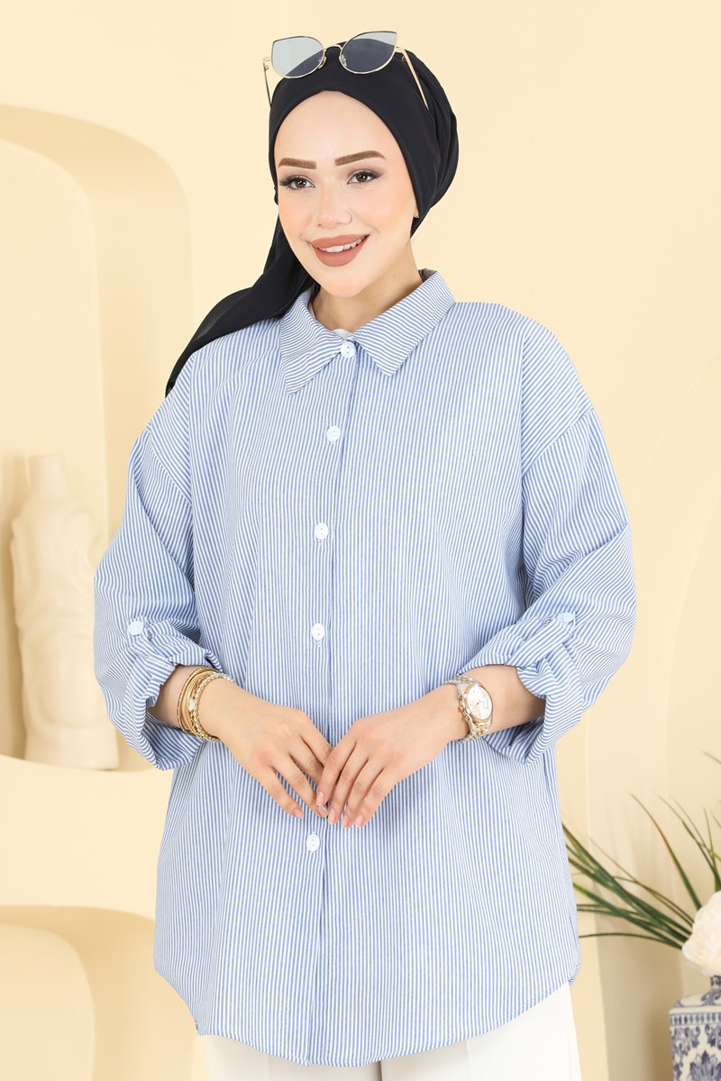 Striped Viscose Shirt - Navy