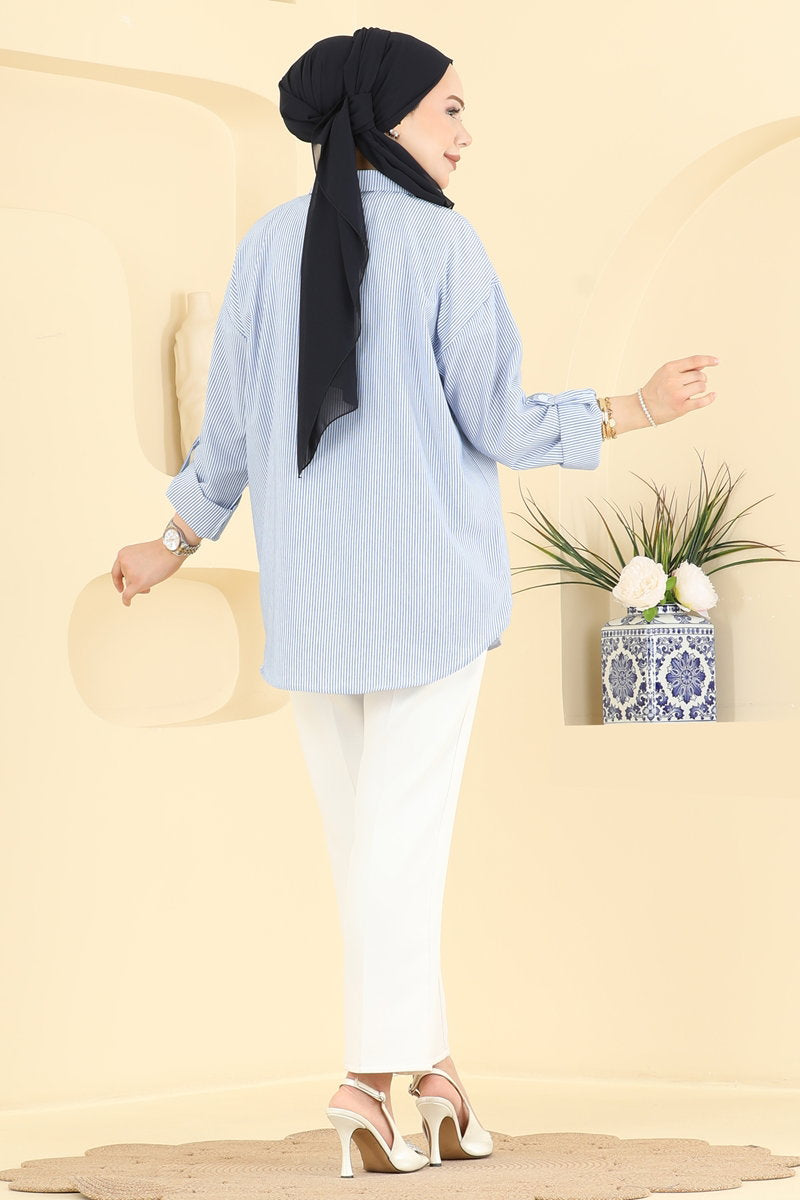 Striped Viscose Shirt - Navy