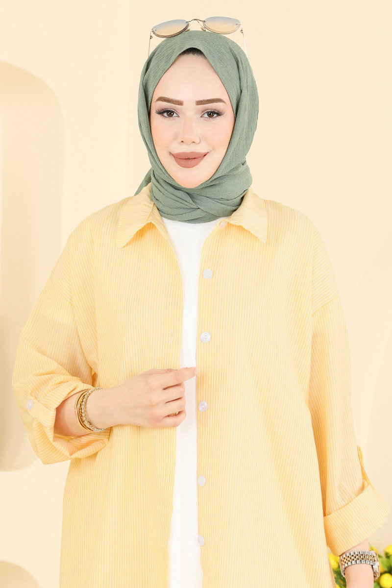 Striped Viscose Shirt - Yellow