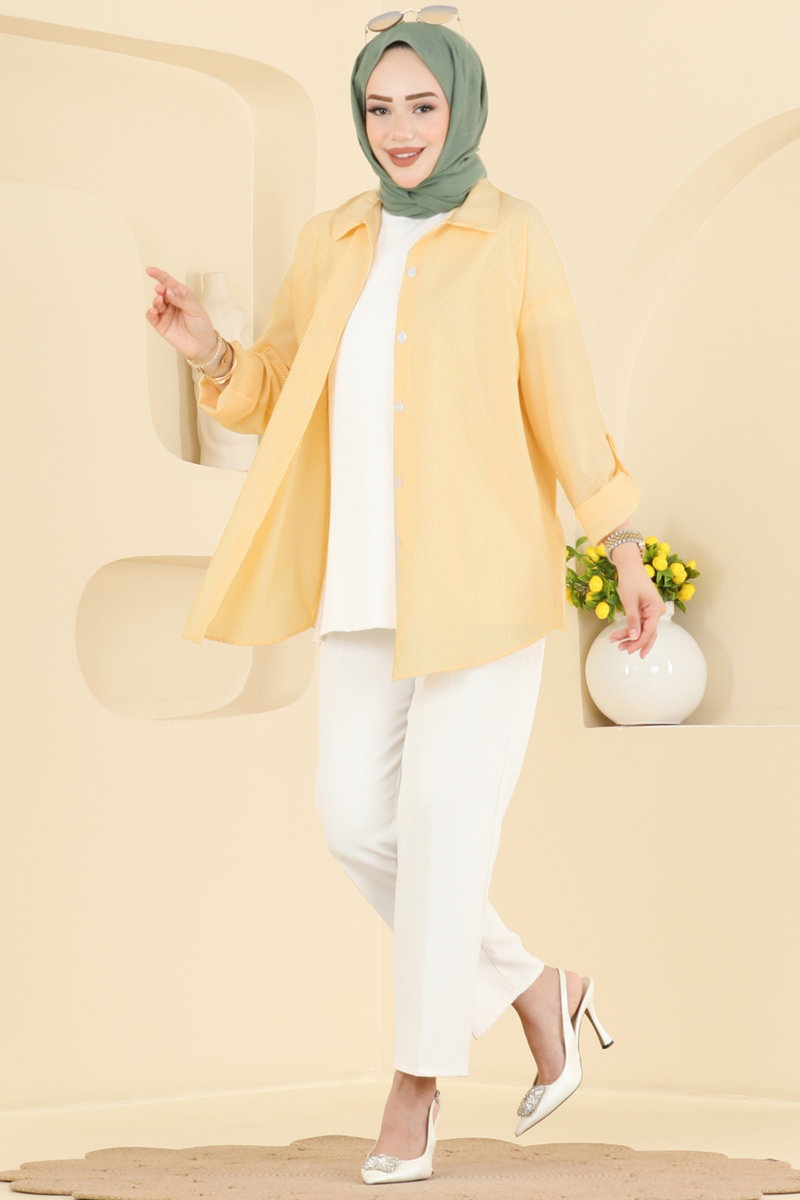 Striped Viscose Shirt - Yellow