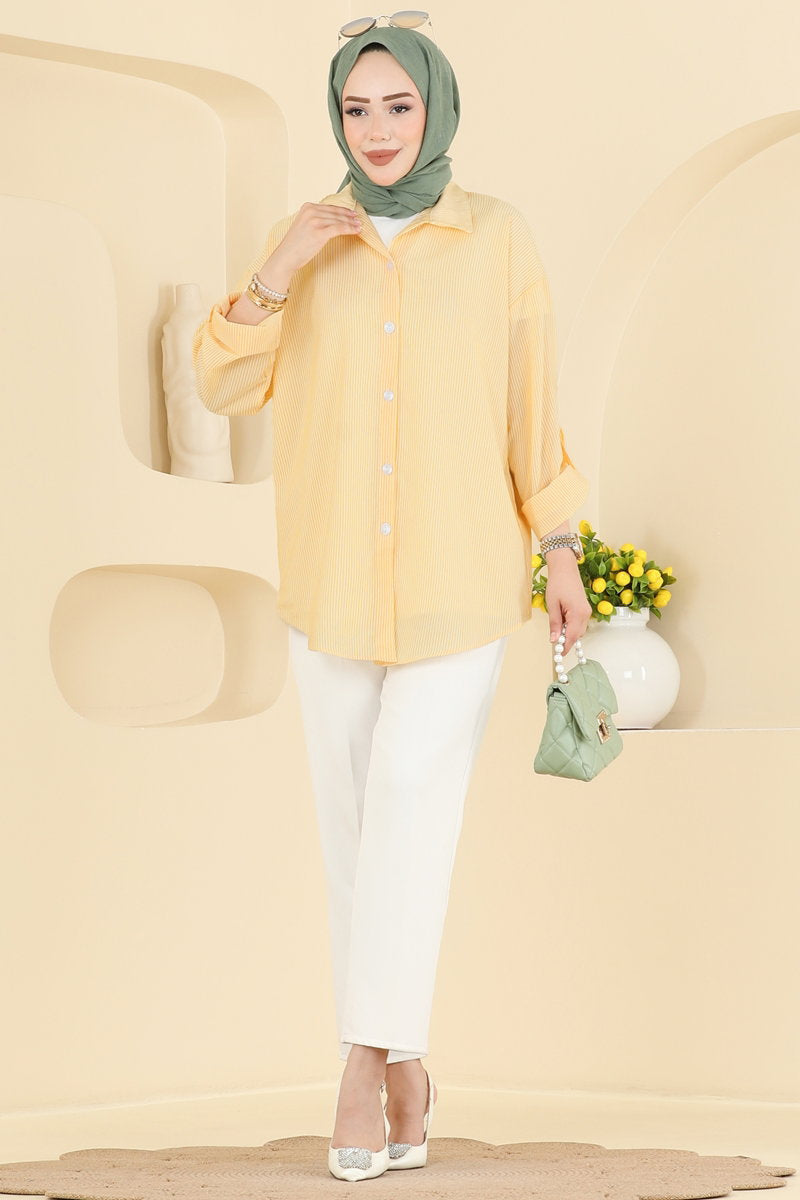 Striped Viscose Shirt - Yellow