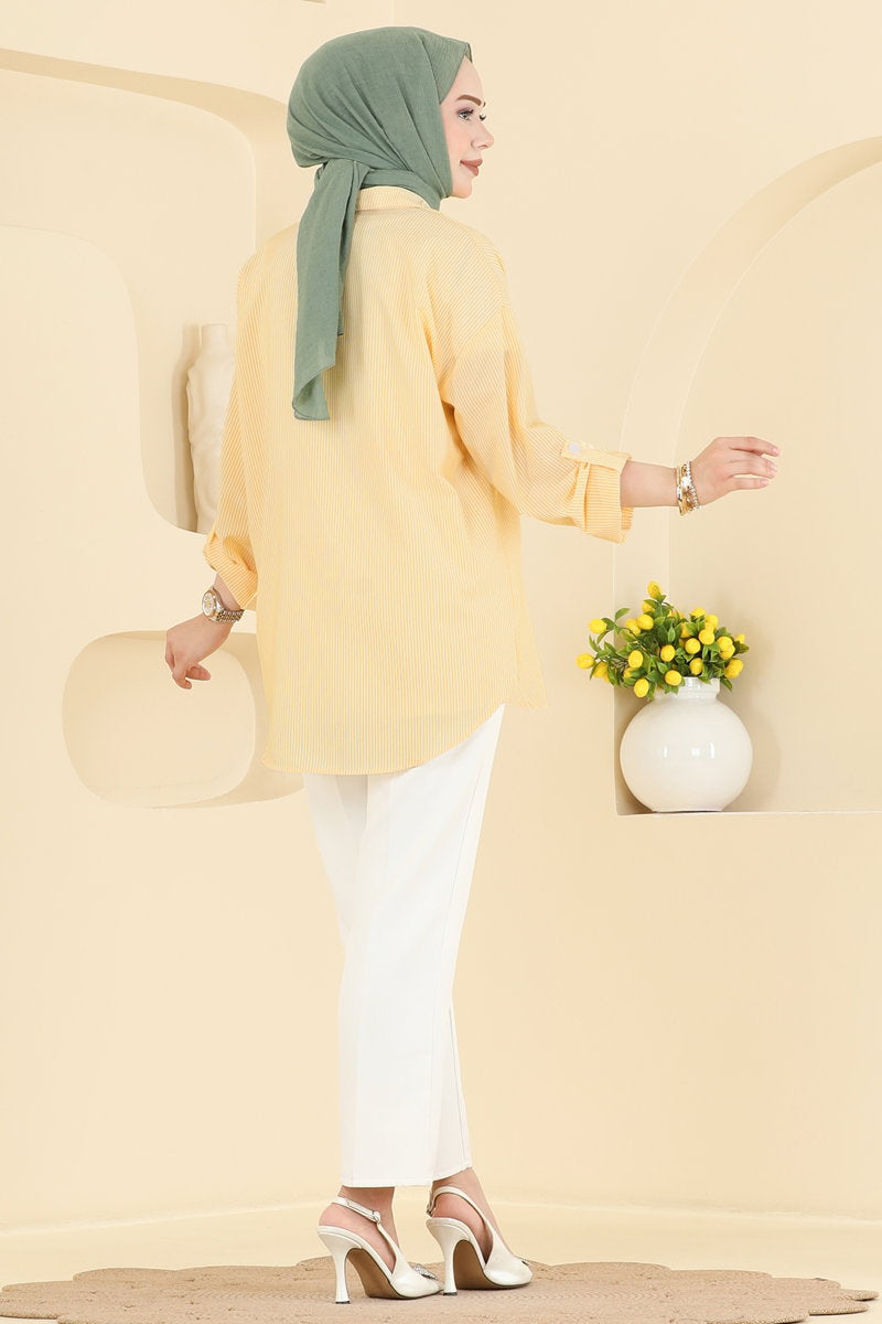 Striped Viscose Shirt - Yellow