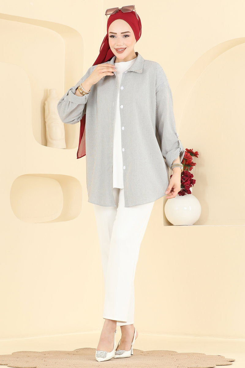 Striped Viscose Shirt - Black