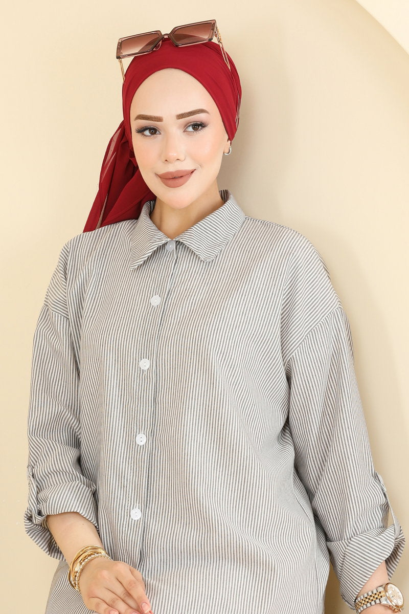 Striped Viscose Shirt - Black