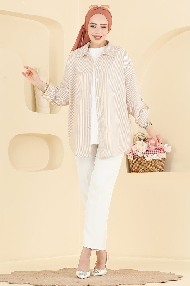 Striped Viscose Shirt - Mink