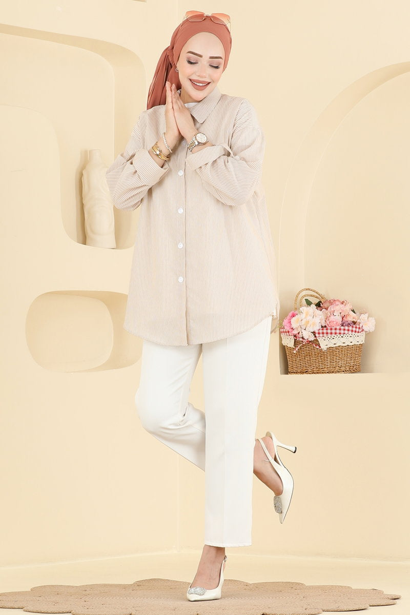 Striped Viscose Shirt - Mink