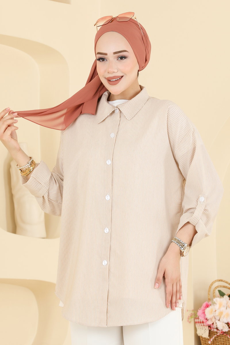 Striped Viscose Shirt - Mink