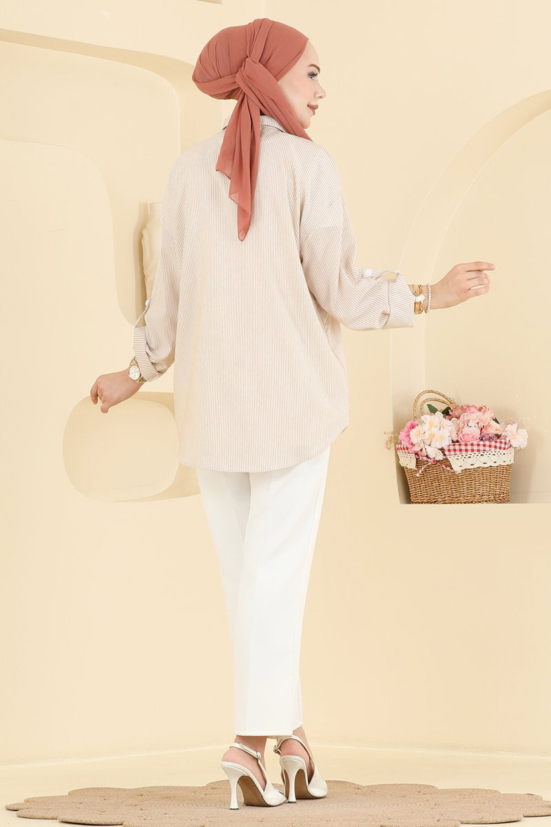 Striped Viscose Shirt - Mink