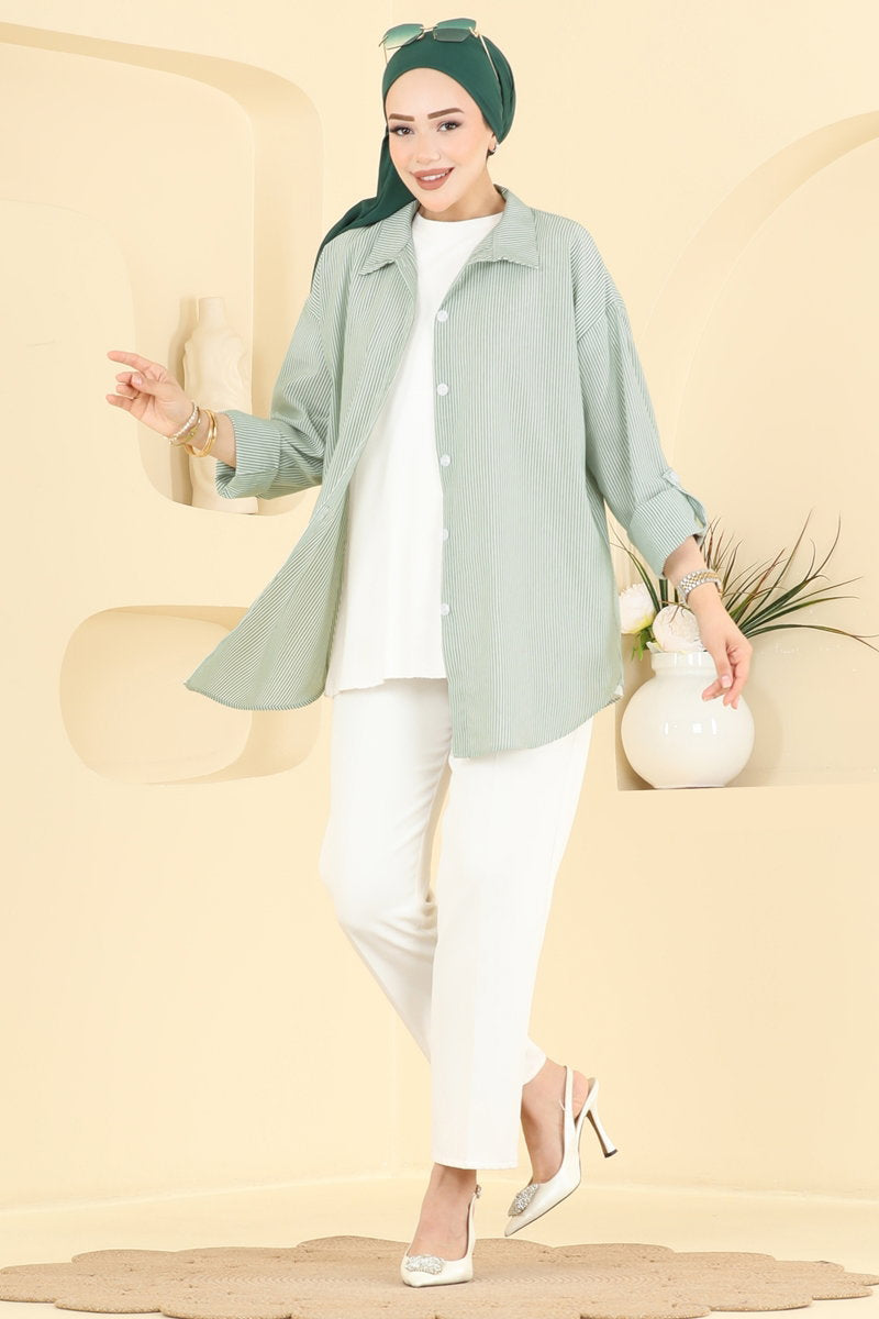 Striped Viscose Shirt - Green