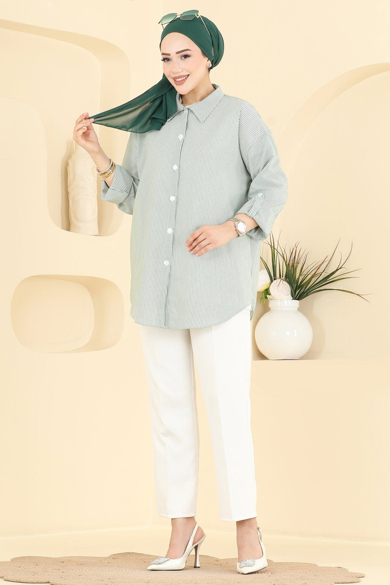 Striped Viscose Shirt - Green