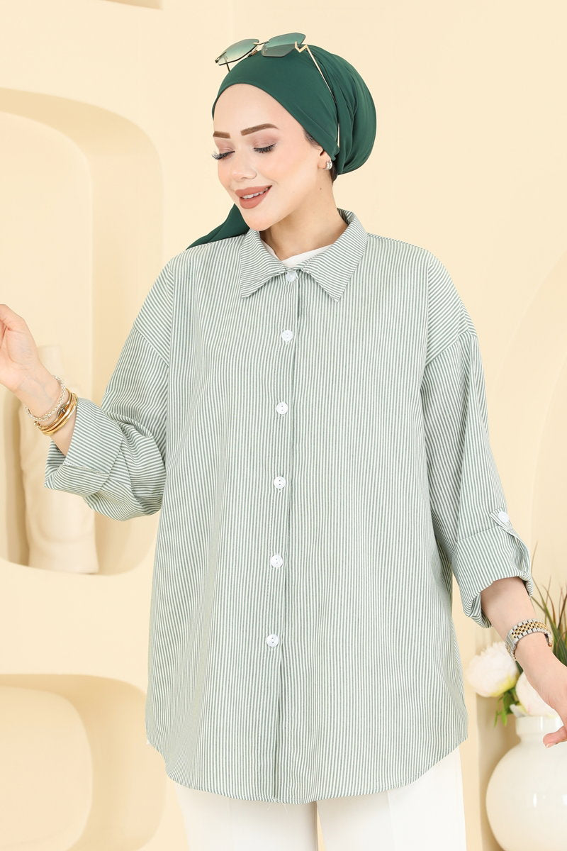 Striped Viscose Shirt - Green