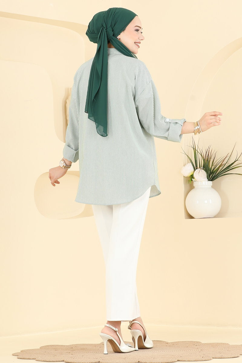 Striped Viscose Shirt - Green