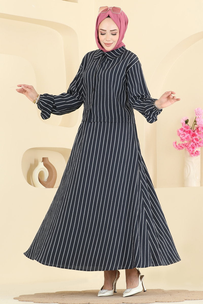 Modal Two-Piece Set with Line Detail - Navy