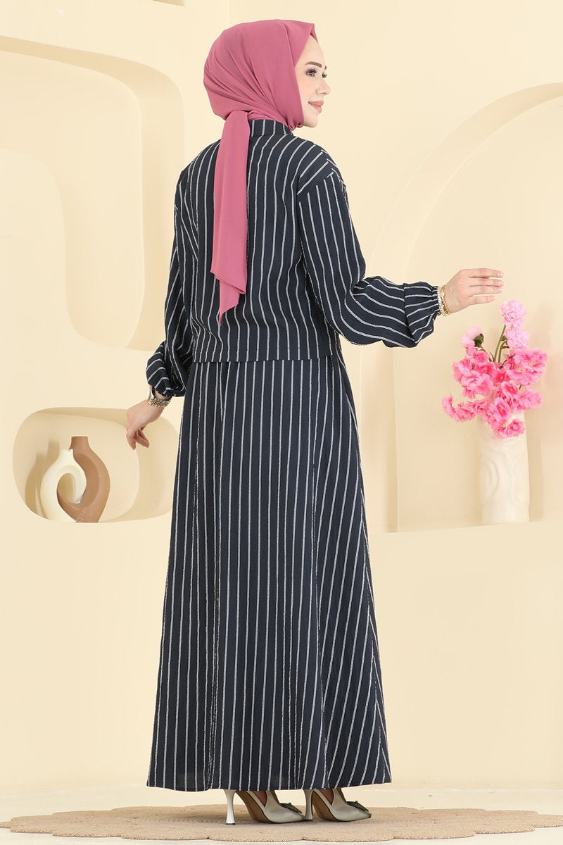 Modal Two-Piece Set with Line Detail - Navy