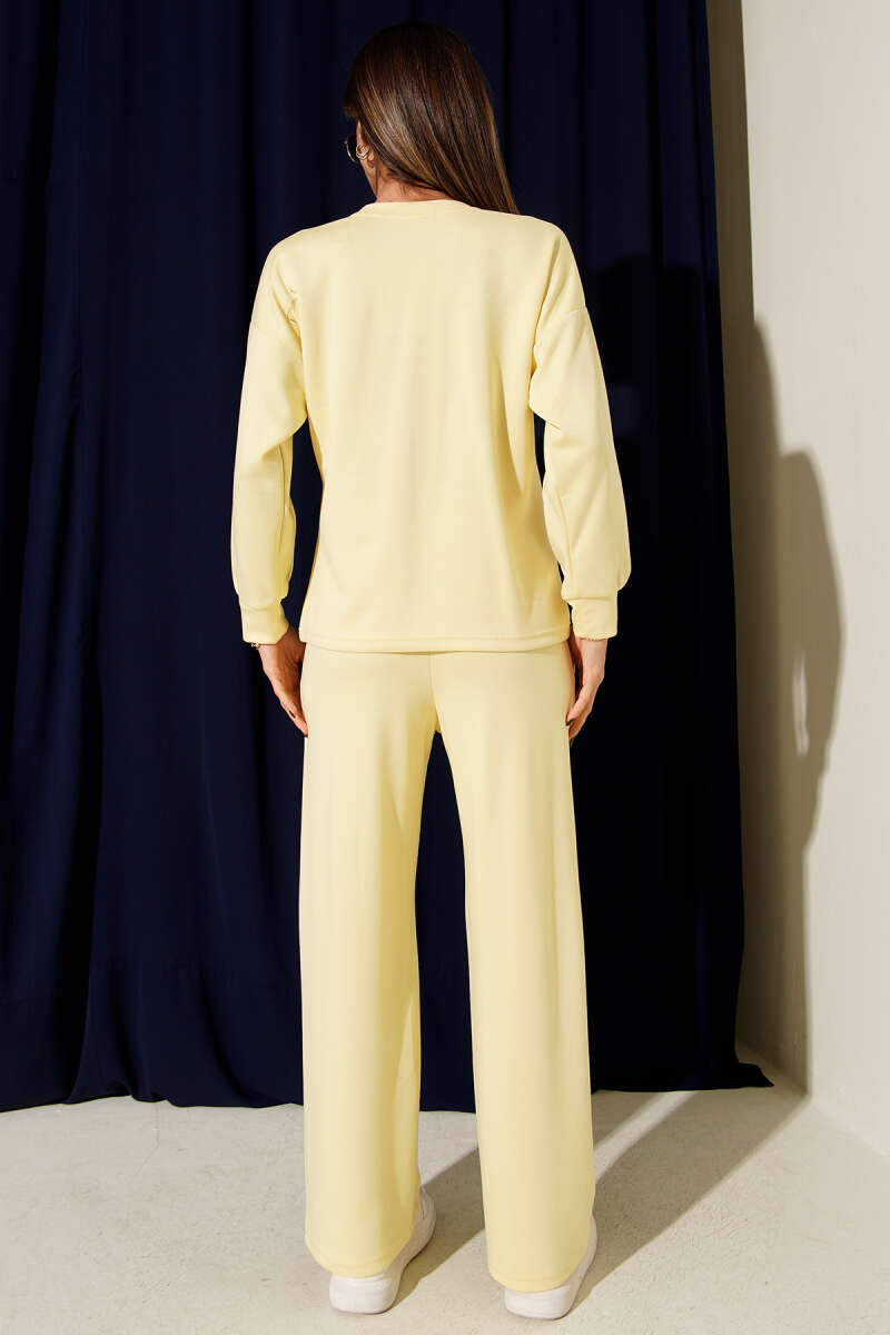 Crew-Neck Two-Piece Set with Stripe Detail - Yellow