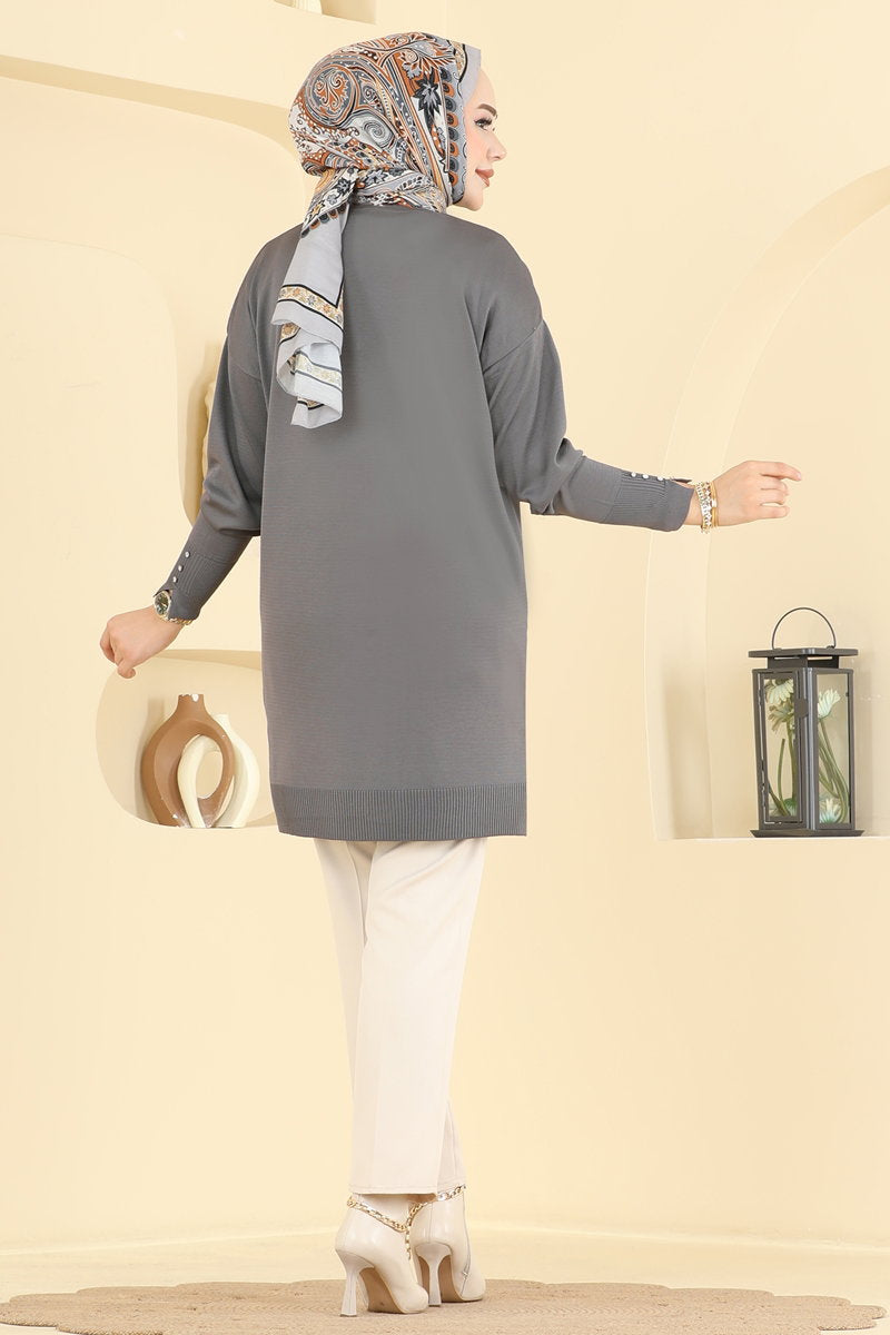 Striped Mercerised Cardigan - Charcoal