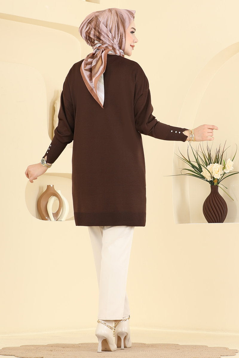 Striped Mercerised Cardigan - Brown