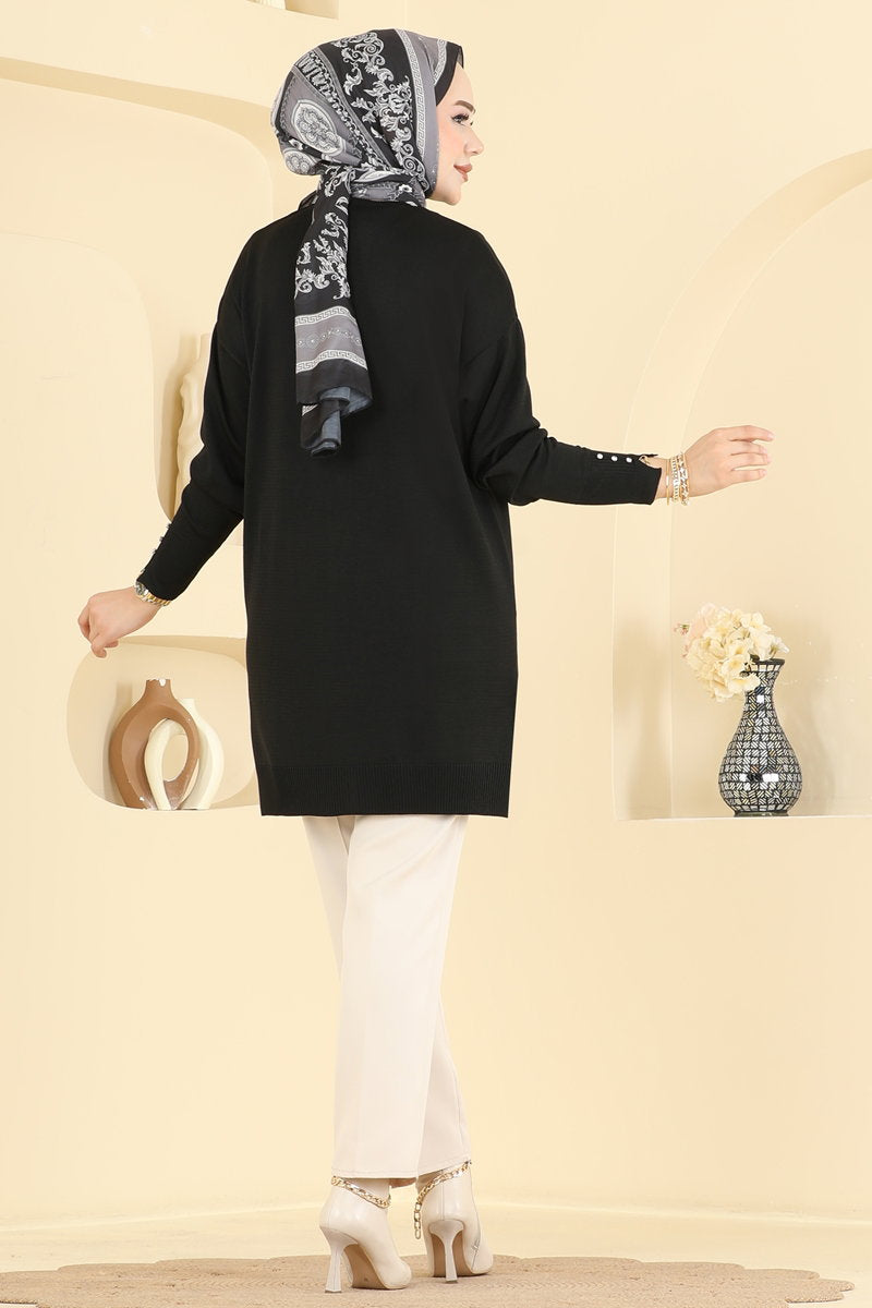 Striped Mercerised Cardigan - Black