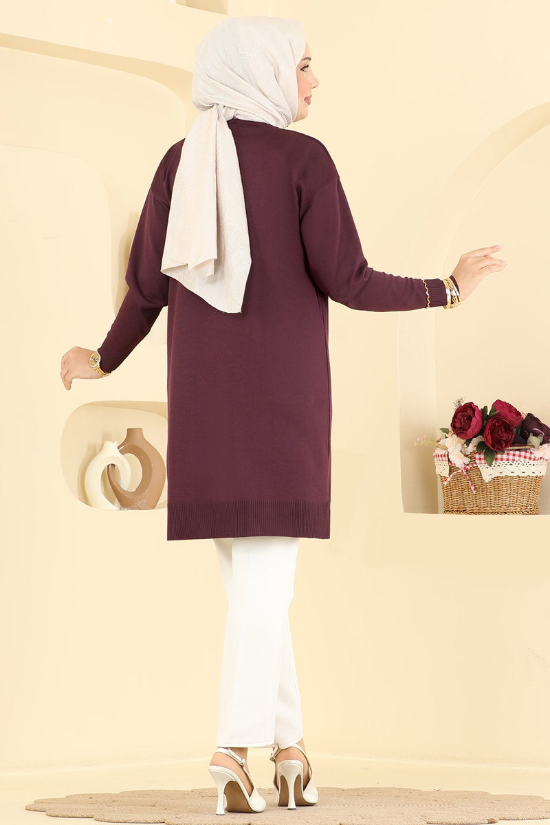 Mercerised Tunic with Line Detail - Plum