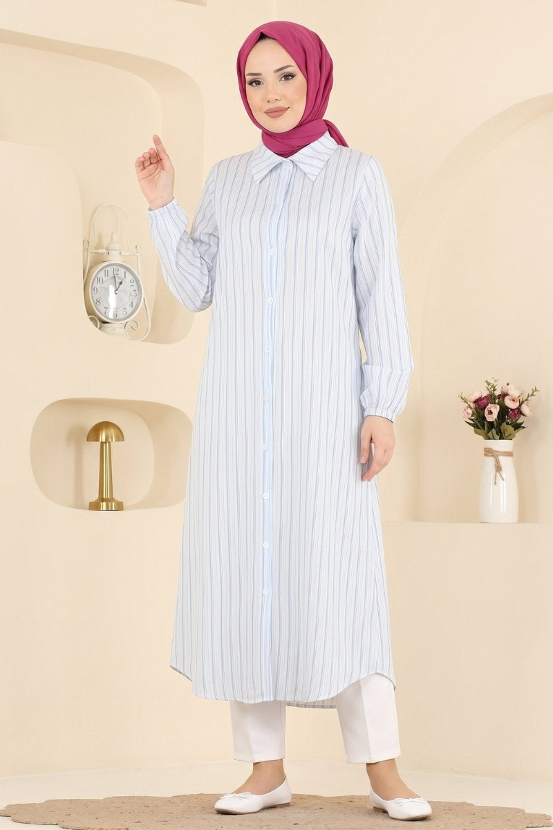 Modal Tunic with Stripe Detail - Light Blue